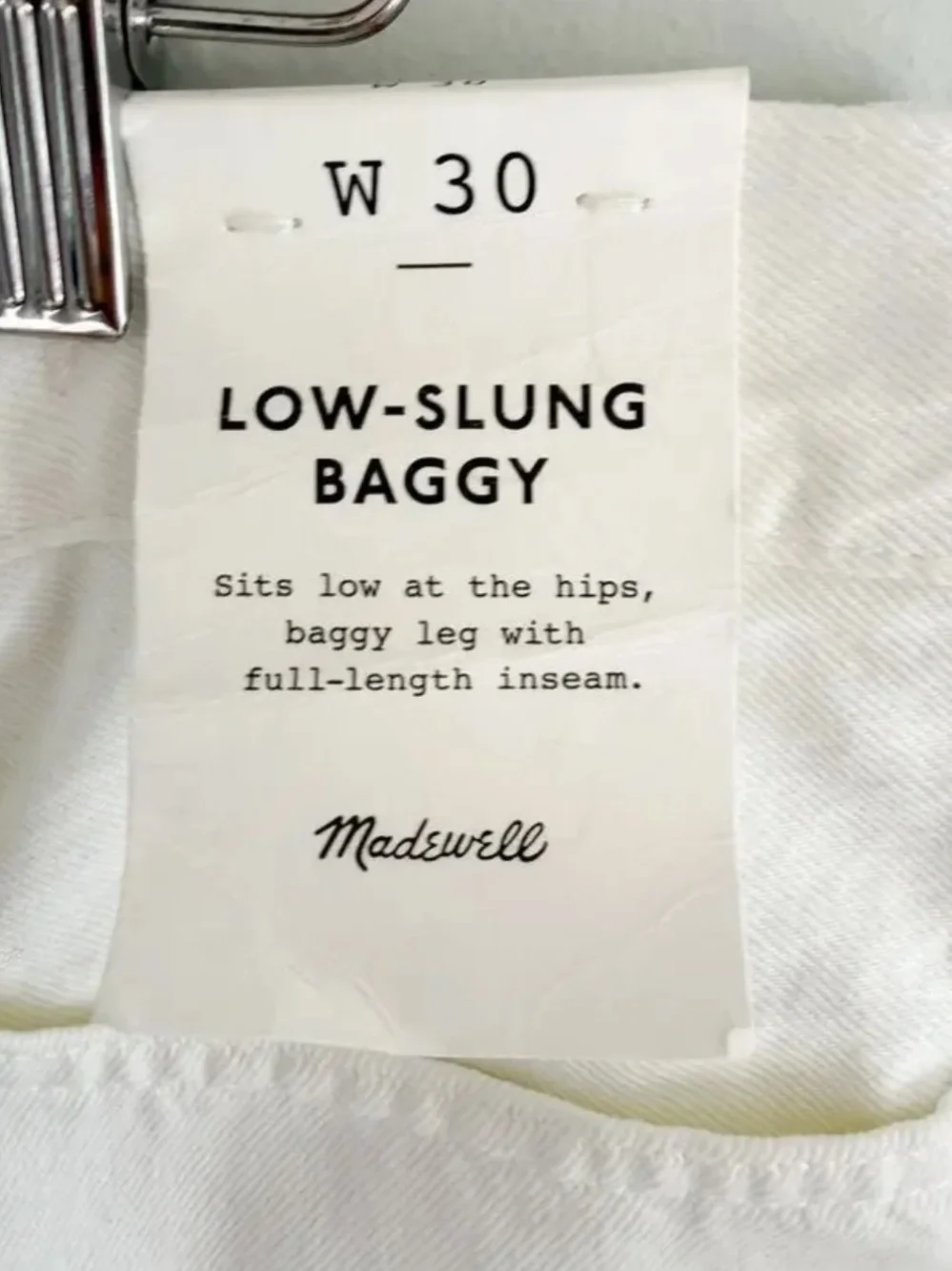 Madewell Low Slung Baggy Jeans Pure White Rigid Wide Leg Relaxed Size 30 NWT